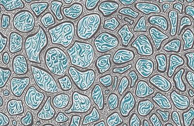 Blue and Blue Abstract Drawing: Water Droplets on Oil