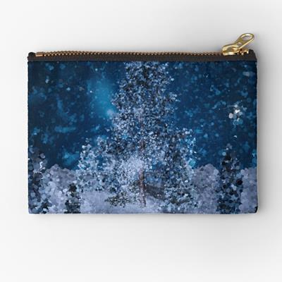 Dark Blue Winter Forest Scene