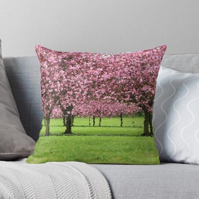 Pink Blossoming Trees Over Green Field