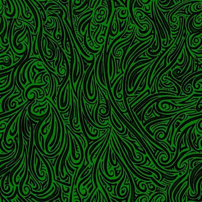 Swirling Abstract Line Art in Black on Green