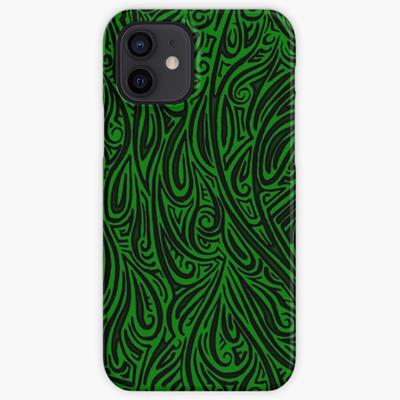 Swirling Abstract Line Art in Black on Green