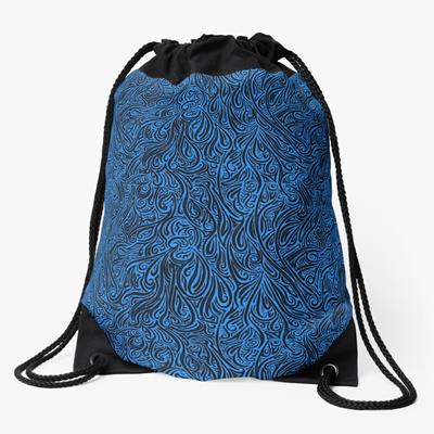 Swirling Abstract Line Art in Black on Light Blue