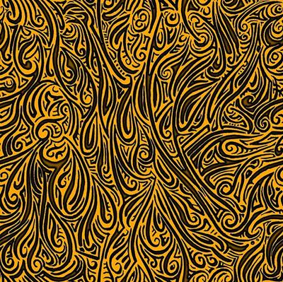 Swirling Abstract Line Art in Black on Orange
