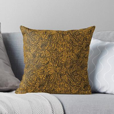 Swirling Abstract Line Art in Black on Orange