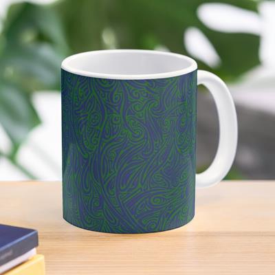 Swirling Abstract Line Art in Dark Blue on Green