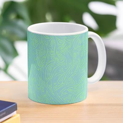 Swirling Abstract Line Art in Light Blue on Green