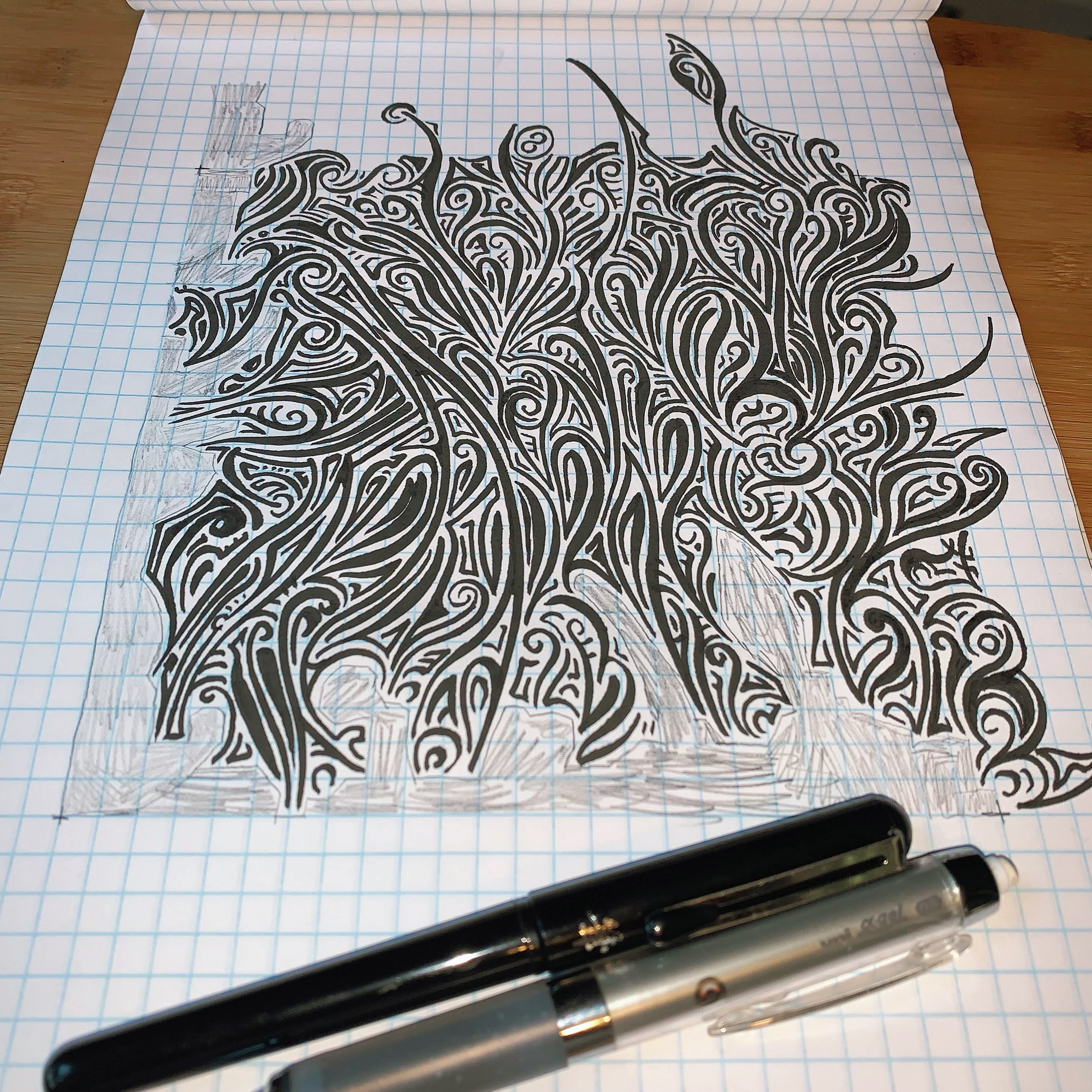 Hand drawn abstract pattern on graph paper